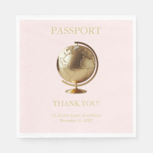 Gold Globe Passport Travel Baby Shower Napkin