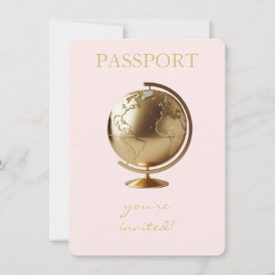 Gold Globe Passport Travel Baby Shower Thank You Card