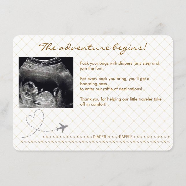 Gold Globe Passport Travel Diaper Raffle Enclosure Card (Back)