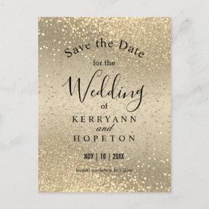Gold & Gold Glitter - Save The Date Announcement 