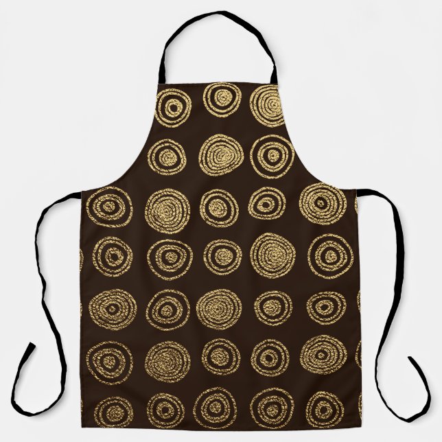 Gold Golden, hand drawn pattern with circles. Abst Apron (Front)