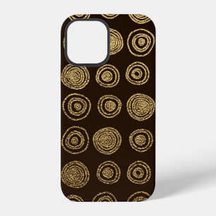 Gold Golden, hand drawn pattern with circles. Abst iPhone 12 Case