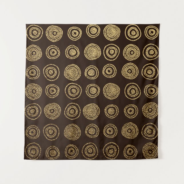 Gold Golden, hand drawn pattern with circles. Abst Tapestry (Front)