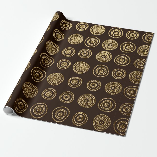 Gold Golden, hand drawn pattern with circles. Abst Wrapping Paper (Unrolled)