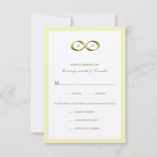Gold Golden Infinity Hand Clasp Wedding RSVP Card (Front)