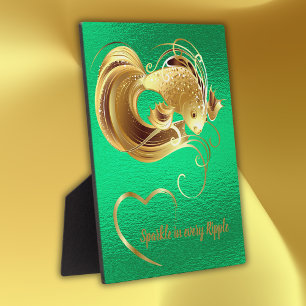 Gold goldfish on green foil monogram jigsaw puzzle