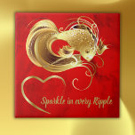 Gold goldfish on red foil monogram | tile<br><div class="desc">Red foil background with a gold heart,  text and goldfish for you to personalize to your needs. Sparkle in every ripple!</div>