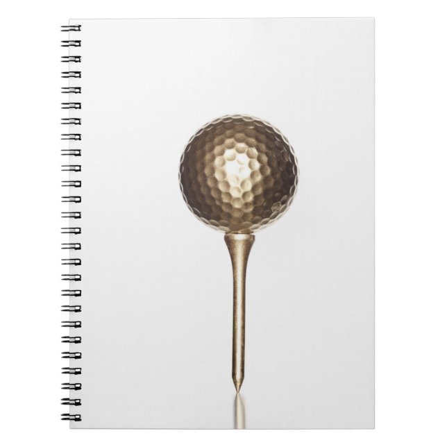 Gold golf ball and tee spiral notebook (Front)