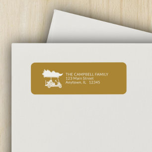Gold Golf Cart with Christmas Tree Return Address