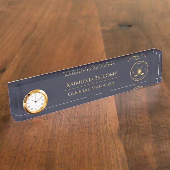 Gold Golf Clubs Desk Name Plate (Side)