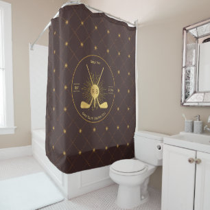 Gold Golf Clubs Shower Curtain