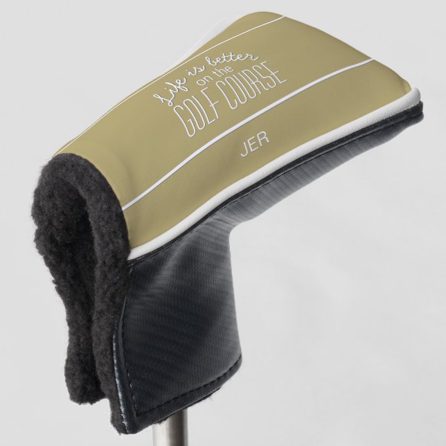 Gold Golfer Course Quote Personalised Initials Golf Head Cover (3/4 Front)