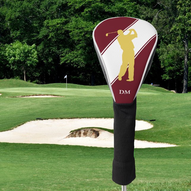Gold Golfer on Maroon White Golf Head Cover (Creator Uploaded)