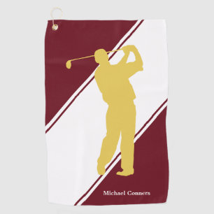 Gold Golfer on Maroon White Golf Towel