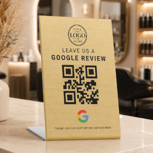 Gold Google Review Logo Tabletop Display Pedestal Sign