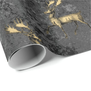 Gold Gothic Grunge Christmas Reindeer Pattern Wrapping Paper