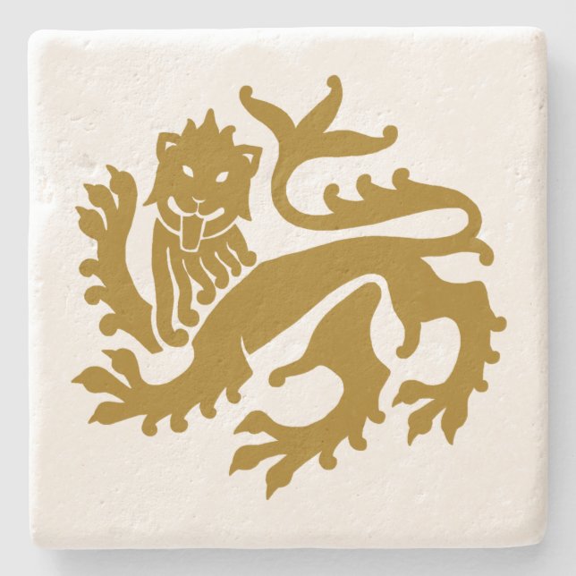 Gold Gothic Revival Lion Marble Stone Coaster (Front)