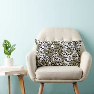 Gold Gothic Skull Pattern Print Lumbar Cushion