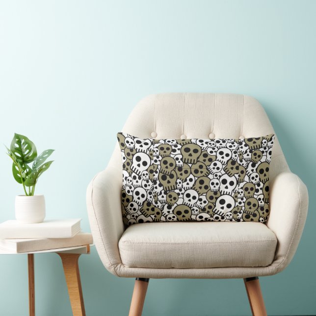 Gold Gothic Skull Pattern Print Lumbar Cushion (Chair)