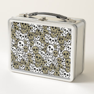 Gold Gothic Skull Pattern Print Metal Lunch Box