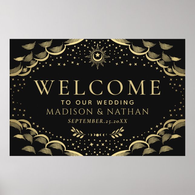 Gold Gothic Tarot Card Wedding Welcome Large Sign (Front)