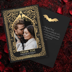 Gold Gothic Vampire Cathedral Photo Wedding Thank You Card