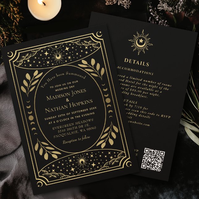 Gold Gothic Vintage Tarot Wedding QR Invitation (Creator Uploaded)