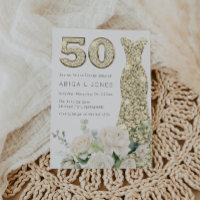 Gold Gown White Flowers Elegant 50th Birthday