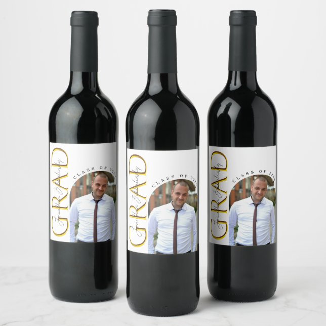 Gold Grad Arched Photo Class of 2023 Graduation Wine Label (Bottles)