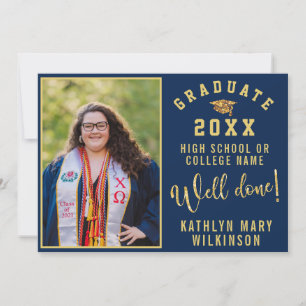 Gold Grad Cap Bold Script 4 Photo Graduation Invitation