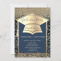 Gold Grad Cap,Diamonds Blue Leopard Graduation