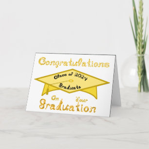 Gold Grad Cap Gold Black Graduate Class 2024 Hat Card