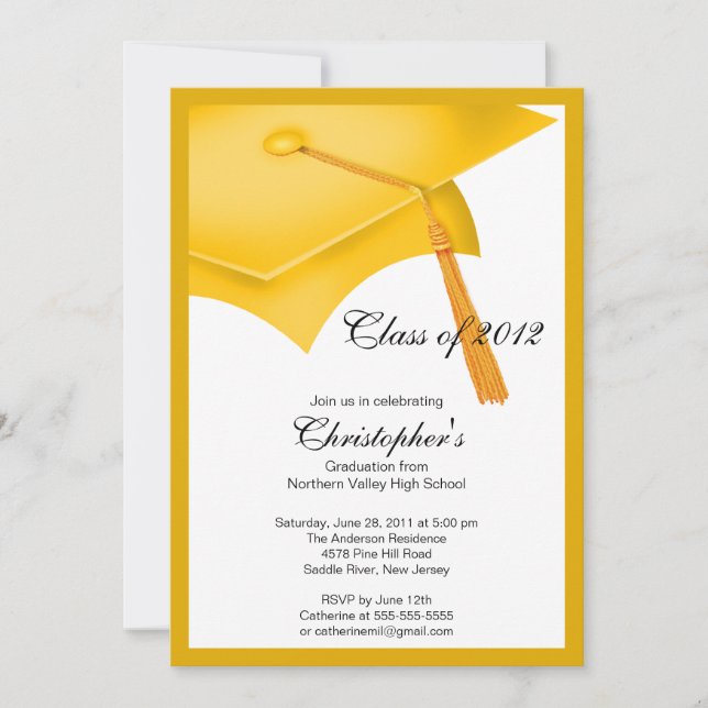 Gold Grad Cap Graduation Party Invitation (Front)