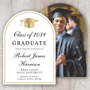 Gold Grad Cap Photo Arch Graduation Announcement