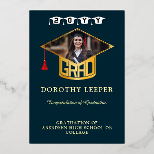 Gold Grad Cap & Photo Graduation Announcement