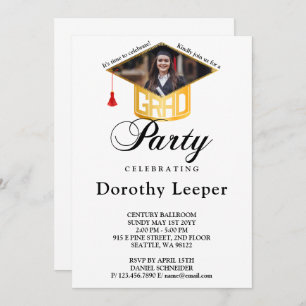 Gold Grad Cap & Photo Graduation Party Invitation