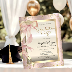 Gold Grad Cap,Pink Bow Glass,Confetti Your Photo Invitation
