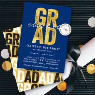 Gold GRAD Class of 2024 Stylish Graduation Party Invitation