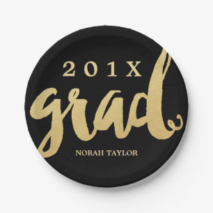 Gold Grad Graduation Party Plates Lg Text
