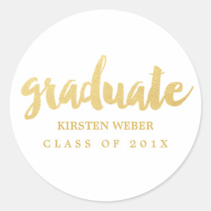 Gold Grad   Graduation Sticker Labels   White