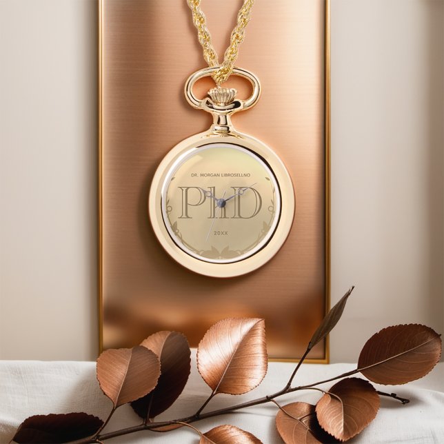 Gold Grad Name PhD Graduation Watch (Celebrate your PhD graduate with the gift of this keepsake watch necklace.)