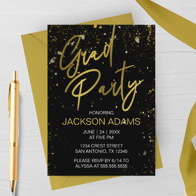 Gold Grad Party Modern Graduation Party Invitation (Creator Uploaded)