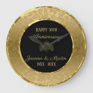 Gold Gradient damask And Swirl Large Clock