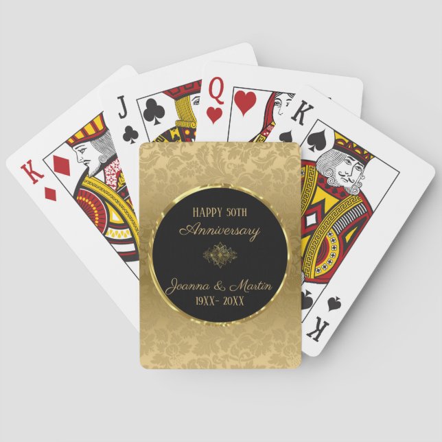 Gold Gradient Damask- Anniversary Playing Cards (Back)