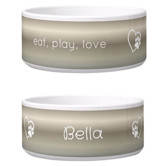 Gold Gradient Eat Play Love Custom Dog Name Bowl (Creator Uploaded)