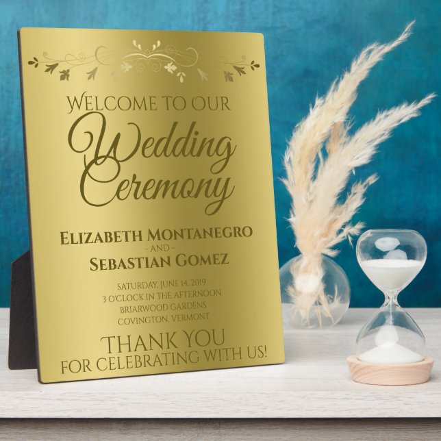 Gold Gradient & Filigree Elegant Wedding Welcome Plaque (Side)