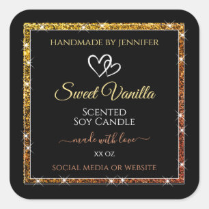Gold Gradient Glitter Frame Black Product Labels