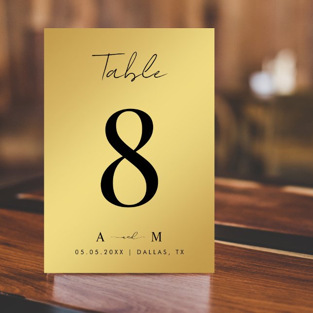 Gold Gradient & Monogram Elegant Black Wedding Table Number (Creator Uploaded)