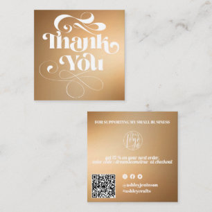 Gold gradient retro script order thank you square business card