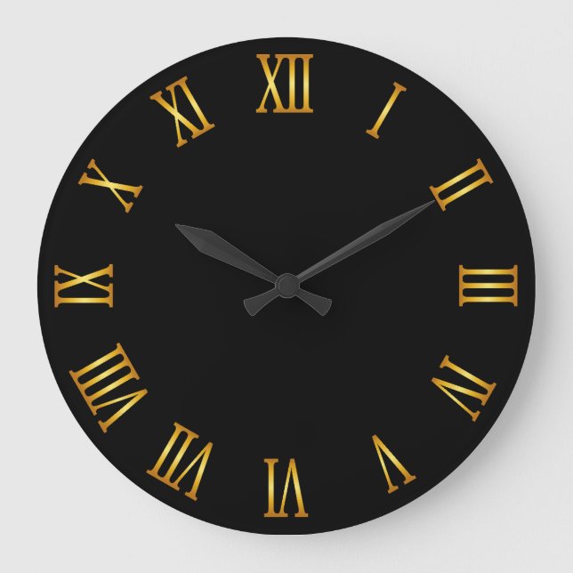 Gold Gradient Roman Numerals Black Large Clock (Front)